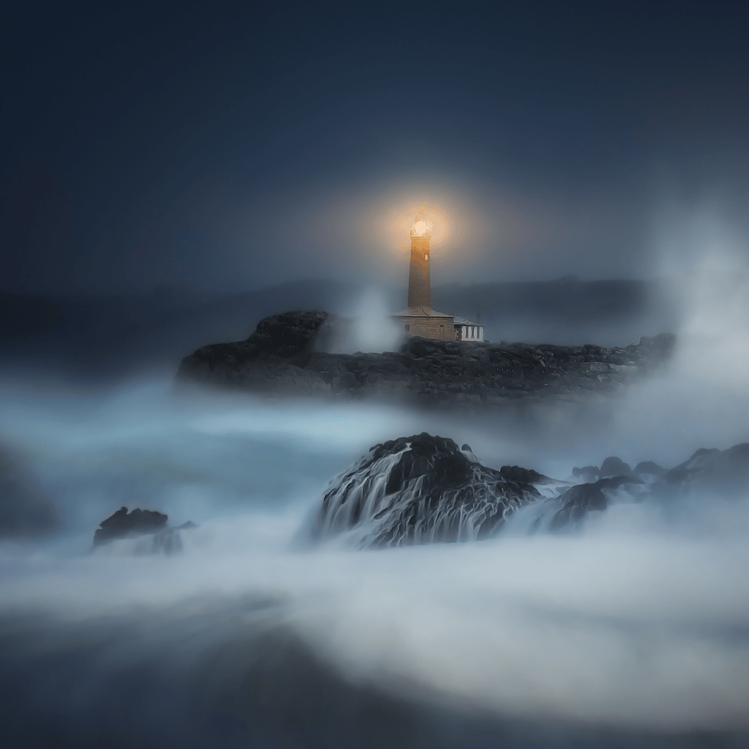 Lighthouse beam cutting through fog, representing prophecy as an anchor, not alarm