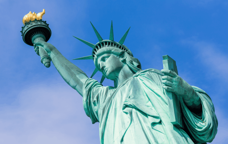 The Statue of Liberty with her shining torch