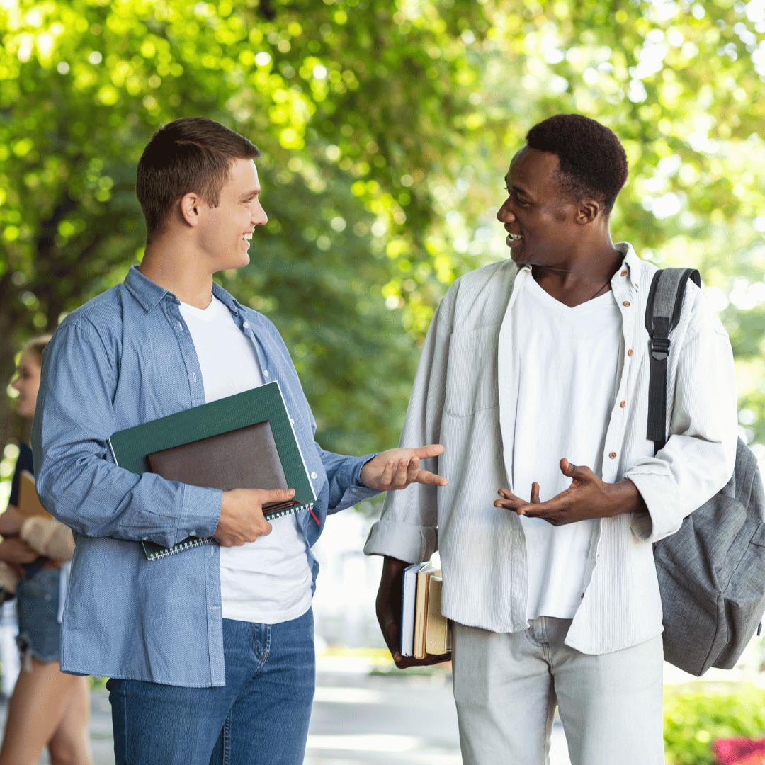 Two people in a candid conversation, representing meaningful encounters