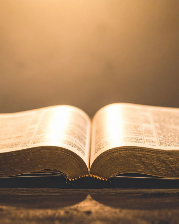 Soft light illuminating pages of Scripture