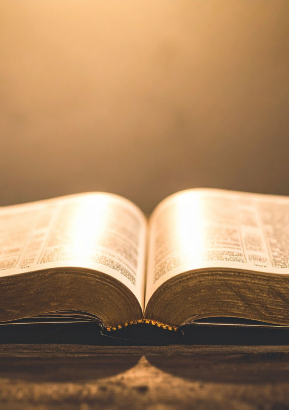 Soft light illuminating pages of Scripture